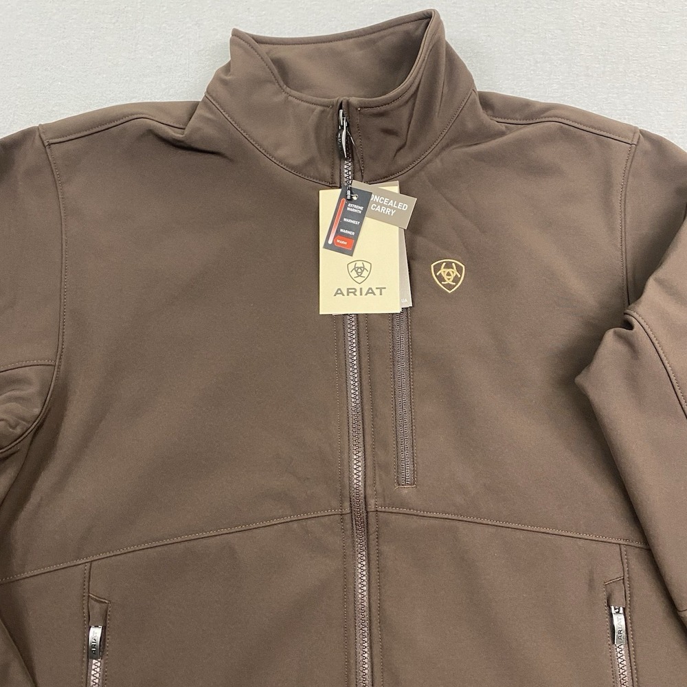 Ariat Logo Softshell Jacket Mens Medium Brown Full Zip Conceal Carry Wind Resist - Picture 2 of 15